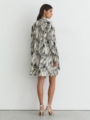 Reiss Black/Ivory Alwen Floral-Print Tie-Neck Swing Mini Dress - Image 6 of 7