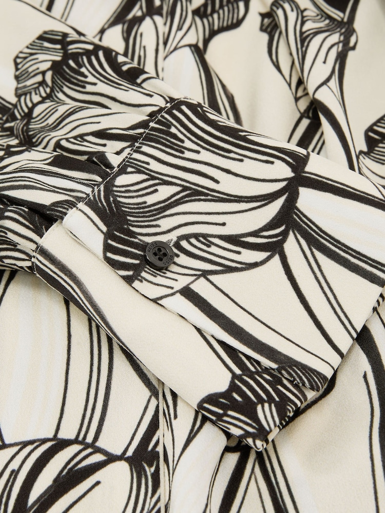 Reiss Black/Ivory Alwen Floral-Print Tie-Neck Swing Mini Dress - Image 7 of 7 Reiss Black/Ivory Alwen Floral-Print Tie-Neck Swing Mini Dress - Image 7 of 7