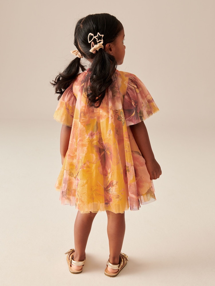 Ochre Yellow Floral Mesh Dress (3mths-7yrs) - Image 2 of 4 Ochre Yellow Floral Mesh Dress (3mths-7yrs) - Image 2 of 4