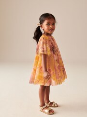 Ochre Yellow Floral Mesh Dress (3mths-7yrs) - Image 3 of 4