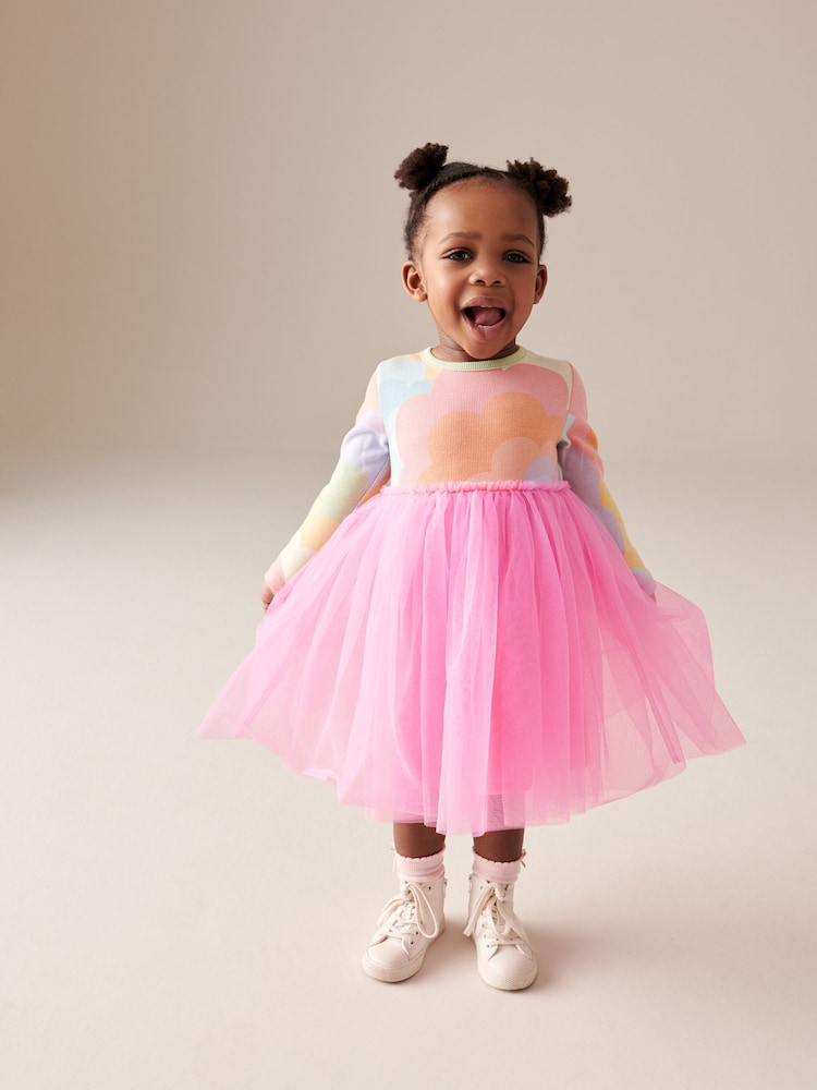 Pink/Regenbogen - Langärmeliges Kleid aus Netzstoff (3 Monate bis 7 Jahre) - Bild 2 von 6 Pink/Regenbogen - Langärmeliges Kleid aus Netzstoff (3 Monate bis 7 Jahre) - Bild 2 von 6