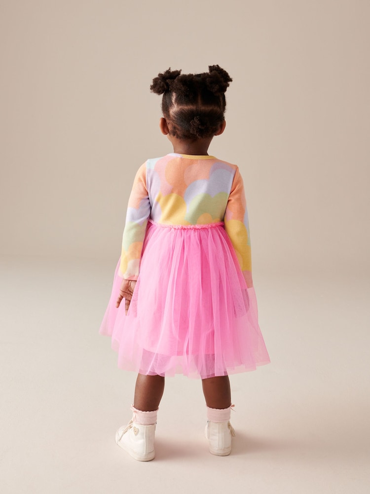 Pink Rainbow Long Sleeve Mesh Dress (3mths-7yrs) - Image 3 of 6