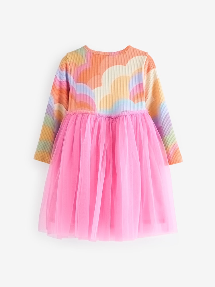 Pink Rainbow Long Sleeve Mesh Dress (3mths-7yrs) - Image 5 of 6