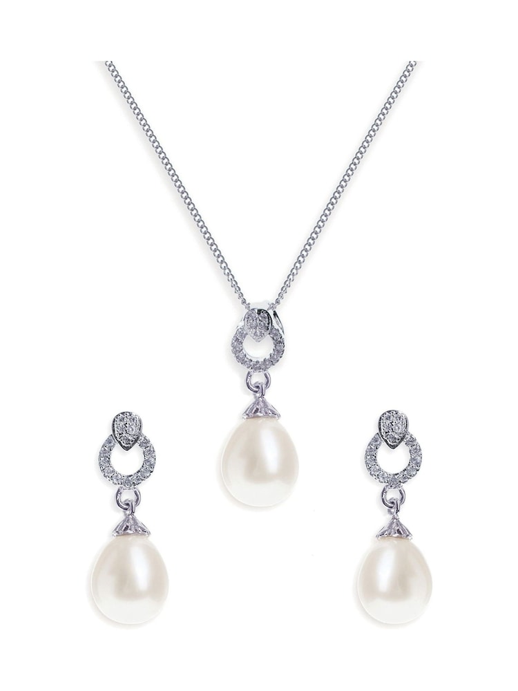 Ivory & Co Rhodium Stockholm And Pearl Circle Drop Set - Image 1 of 5
