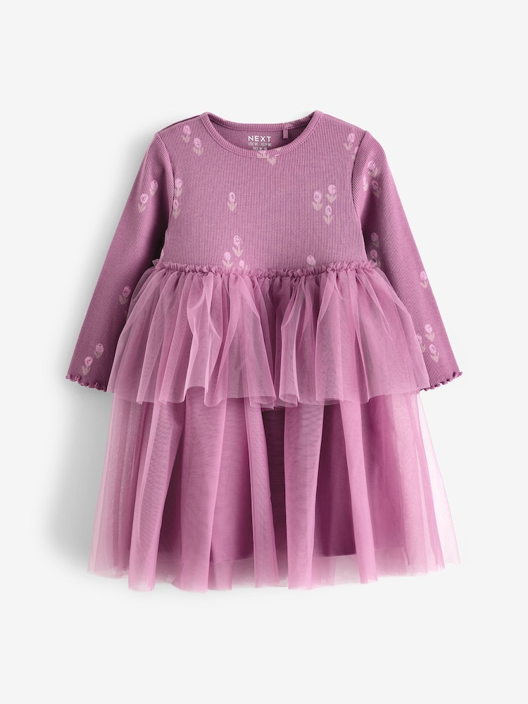 Purple Long Sleeve Mesh Dress (3mths-7yrs) - Image 1 of 3 Purple Long Sleeve Mesh Dress (3mths-7yrs) - Image 1 of 3