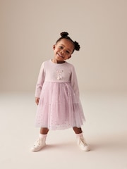 Pink Bunny Long Sleeve Mesh Dress (3mths-7yrs) - Image 1 of 7