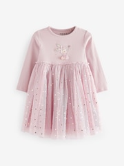 Pink Bunny Long Sleeve Mesh Dress (3mths-7yrs) - Image 2 of 7