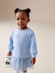 Pale Blue Sparkle Sweat Mesh Dress (3mths-7yrs) - Image 1 of 7