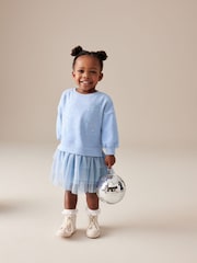 Pale Blue Sparkle Sweat Mesh Dress (3mths-7yrs) - Image 2 of 7