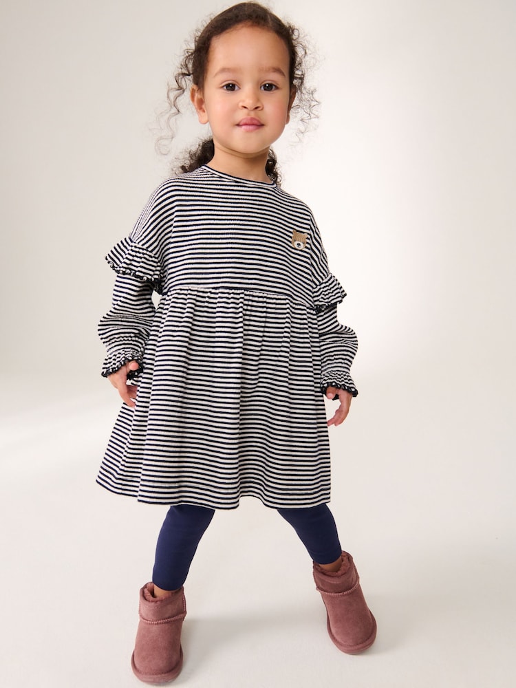 Navy/White Long Sleeve Dress and Leggings (3mths-7yrs) - Image 1 of 5