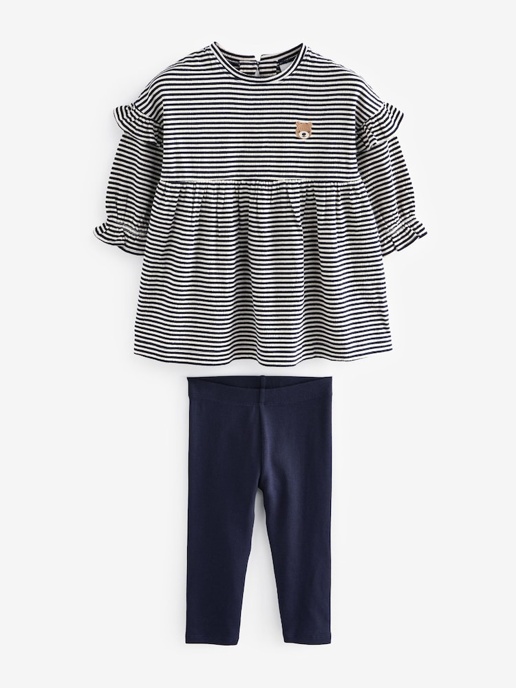 Navy/White Long Sleeve Dress and Leggings (3mths-7yrs) - Image 2 of 5