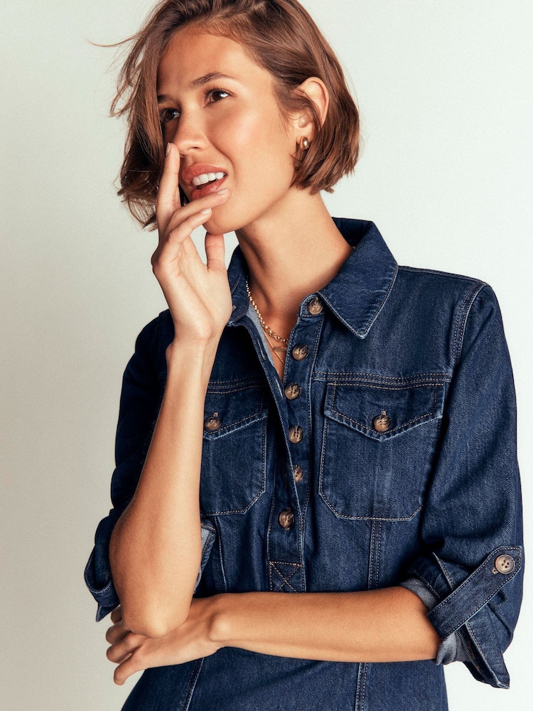Boden Blue Fleur Denim Short Dress - Image 1 of 6