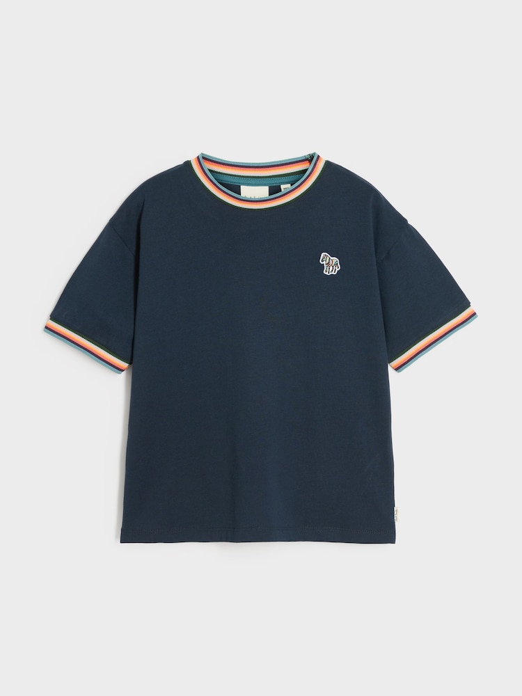 Paul Smith Junior Boys Navy Short Sleeve Artist Stripe 100% Cotton T-Shirt - Image 1 de 9