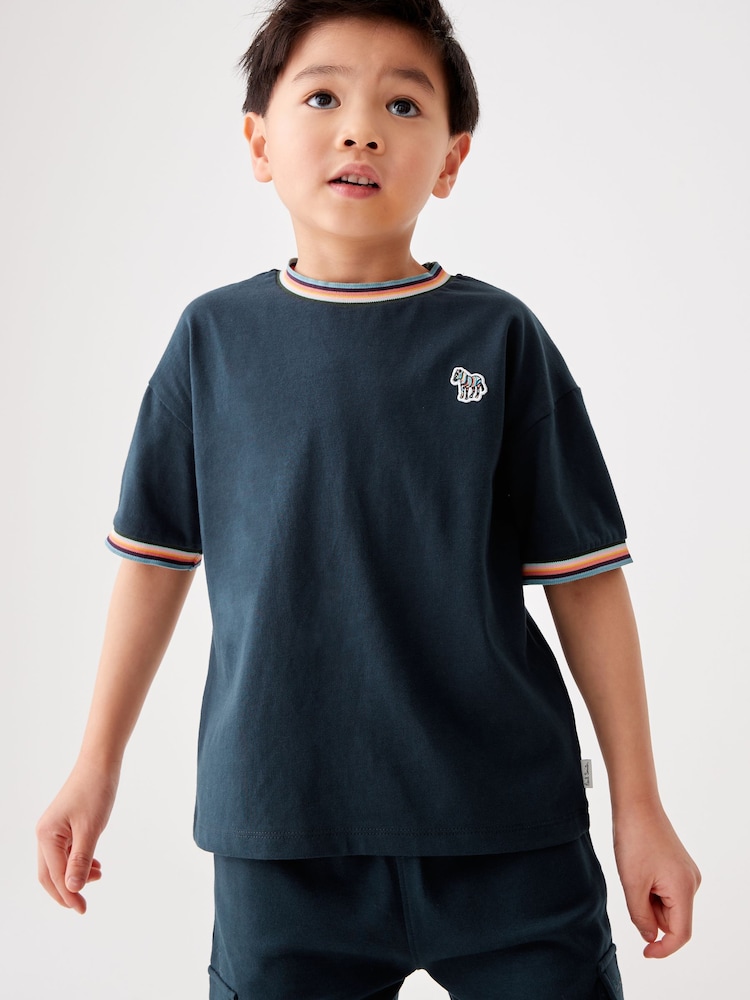 Paul Smith Junior Boys Navy Short Sleeve Artist Stripe 100% Cotton T-Shirt - Image 1 of 9 Paul Smith Junior Boys Navy Short Sleeve Artist Stripe 100% Cotton T-Shirt - Image 1 of 9
