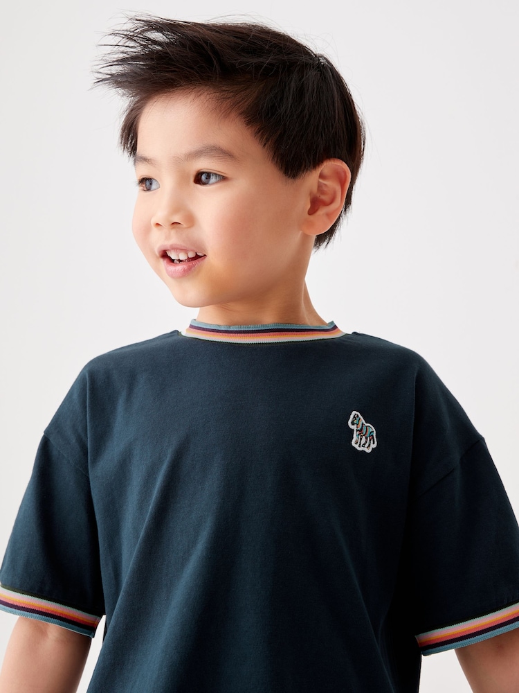 Paul Smith Junior Boys Navy Short Sleeve Artist Stripe 100% Cotton T-Shirt - Image 2 of 9 Paul Smith Junior Boys Navy Short Sleeve Artist Stripe 100% Cotton T-Shirt - Image 2 of 9