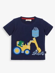 JoJo Maman Bébé Navy T-Rex & Digger Appliqué T-Shirt - Image 1 of 2
