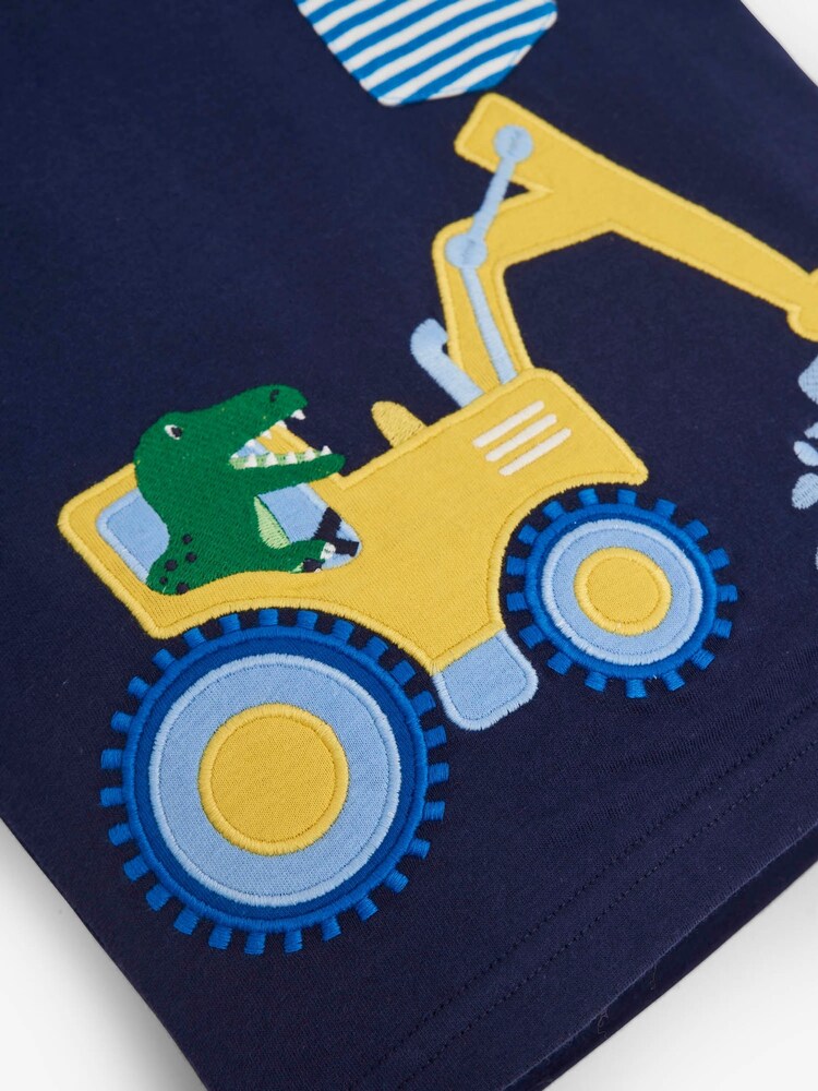 JoJo Maman Bébé Navy T-Rex & Digger Appliqué T-Shirt - Image 2 of 2