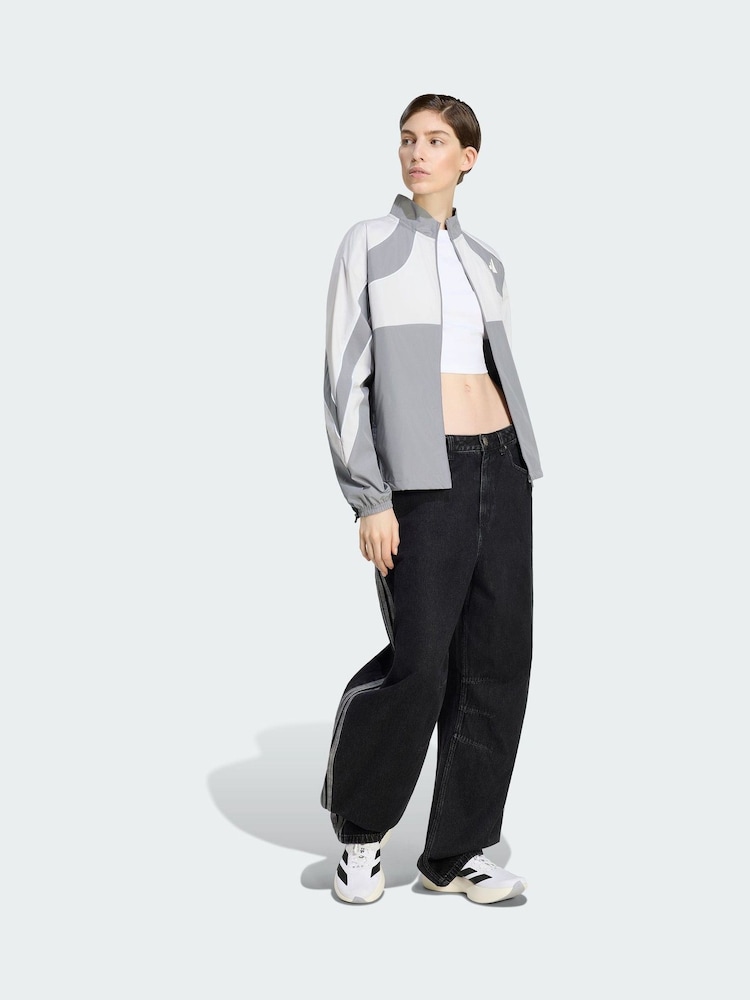 adidas Originals Black High Rise Barrel Leg Denim Joggers - Image 1 of 5 adidas Originals Black High Rise Barrel Leg Denim Joggers - Image 1 of 5