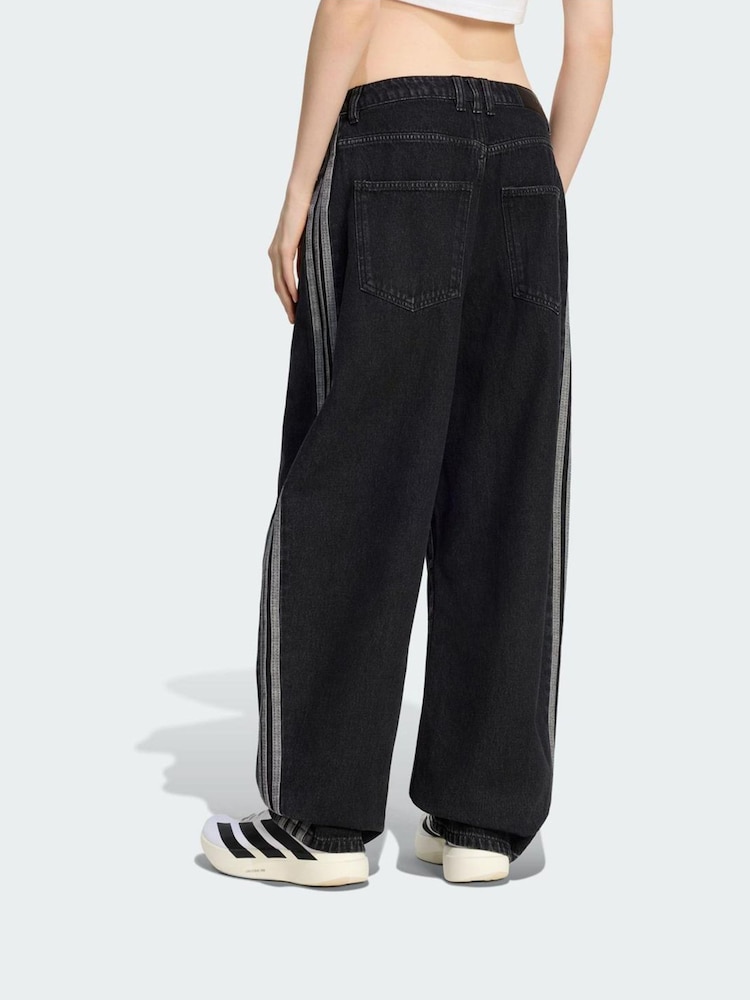 adidas Originals Black High Rise Barrel Leg Denim Joggers - Image 2 of 5 adidas Originals Black High Rise Barrel Leg Denim Joggers - Image 2 of 5