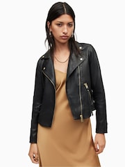 AllSaints Gold Trim Trim Dalby Biker Jacket - Image 1 of 8