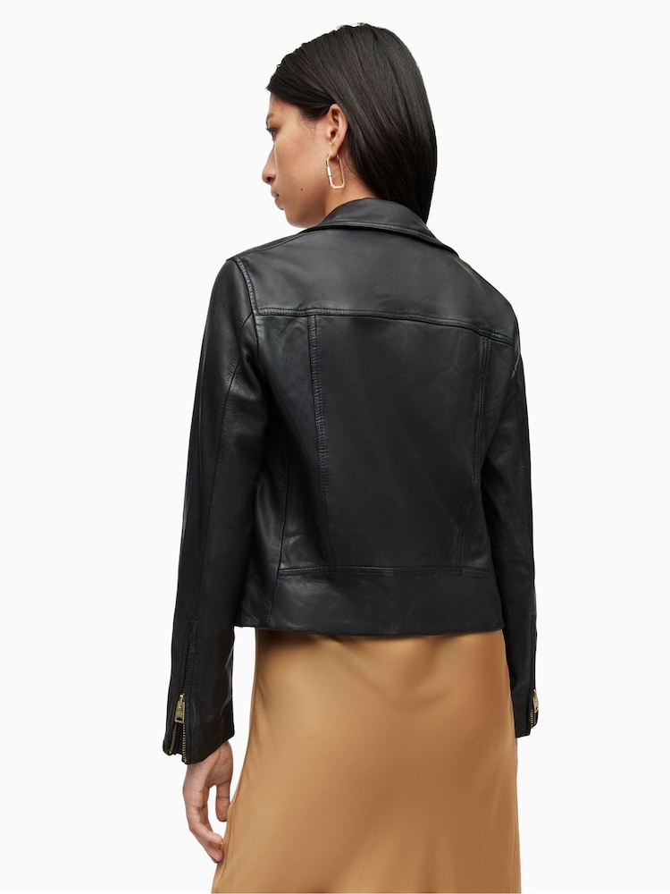 AllSaints Gold Trim Trim Dalby Biker Jacket - Image 2 of 8