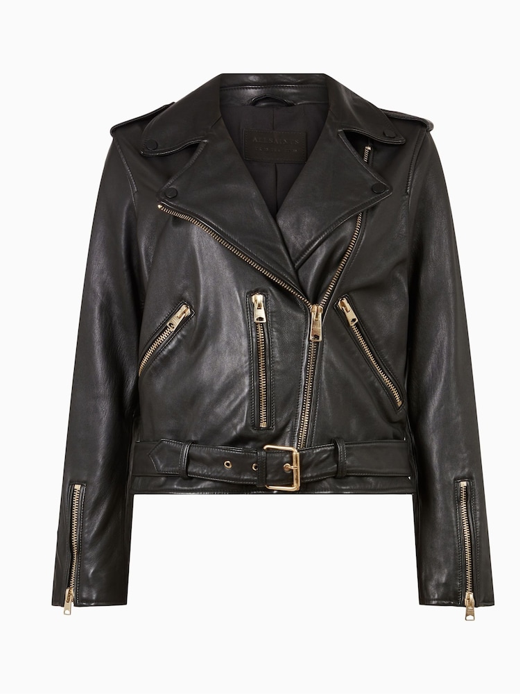 AllSaints Gold Trim Trim Dalby Biker Jacket - Image 8 of 8