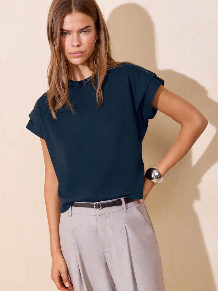 Friends Like These Navy Tuck Detail T-Shirt - Image 1 of 5 Friends Like These Navy Tuck Detail T-Shirt - Image 1 of 5