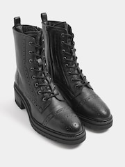 Evans Black Extra Wide Fit Leather Brogue Lace Up Ankle Boots In Extra-Wide EEE Fit - Image 1 of 4