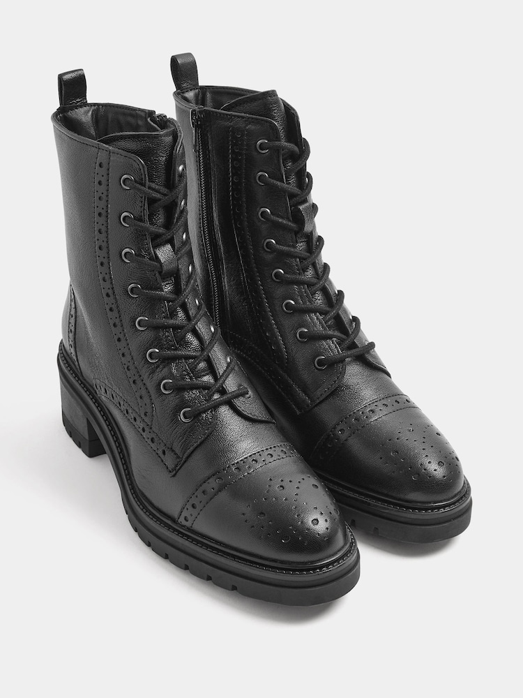 Evans Black Extra Wide Fit Leather Brogue Lace Up Ankle Boots In Extra-Wide EEE Fit - Image 1 of 4 Evans Black Extra Wide Fit Leather Brogue Lace Up Ankle Boots In Extra-Wide EEE Fit - Image 1 of 4