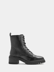 Evans Black Extra Wide Fit Leather Brogue Lace Up Ankle Boots In Extra-Wide EEE Fit - Image 2 of 4