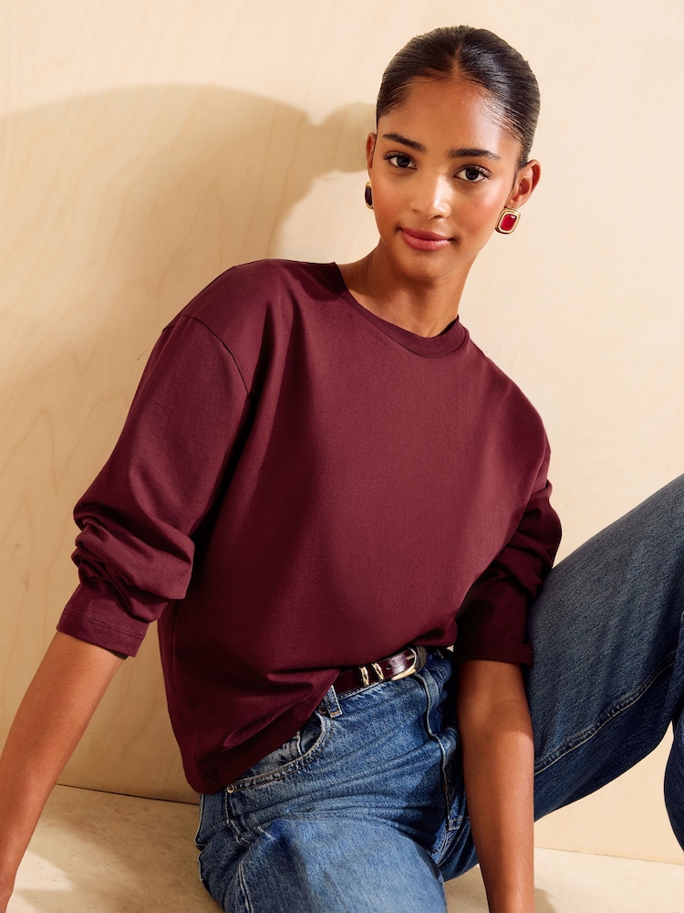 Friends Like These Aubergine Purple Long Sleeve Boxy T-Shirt - Image 1 of 6