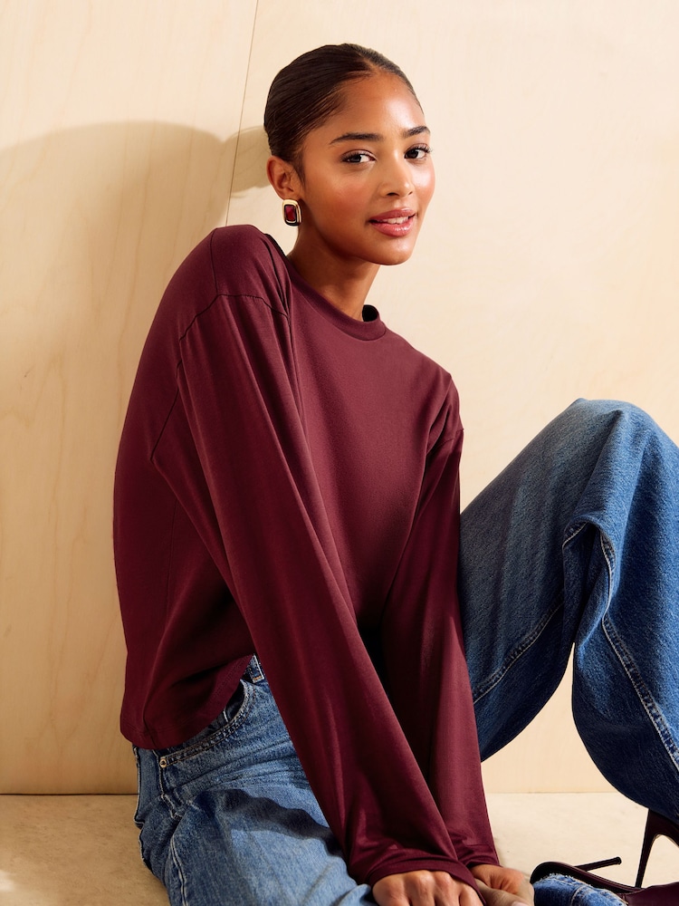 Friends Like These Aubergine Purple Long Sleeve Boxy T-Shirt - Image 2 of 6