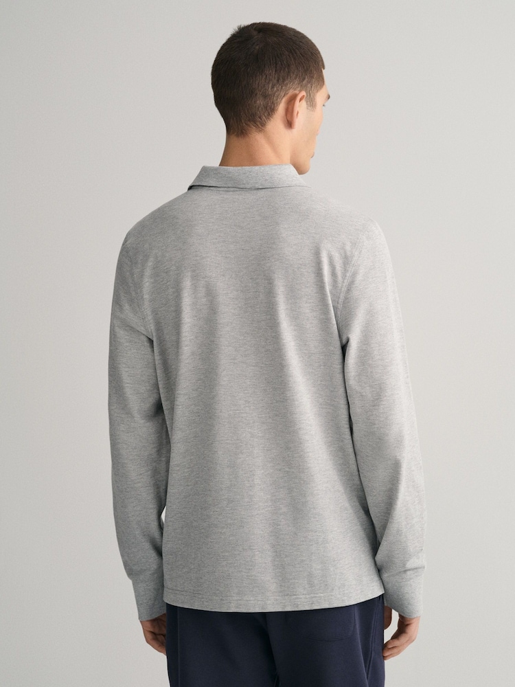 GANT Grey Melange Regular Fit 100% Cotton Shield Long Sleeve Polo Shirt - Image 2 of 5