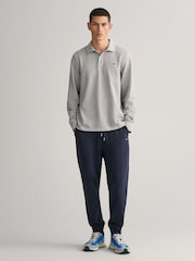 GANT Grey Melange Regular Fit 100% Cotton Shield Long Sleeve Polo Shirt - Image 3 of 5