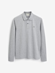 GANT Grey Melange Regular Fit 100% Cotton Shield Long Sleeve Polo Shirt - Image 5 of 5