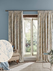 Laura Ashley Off White/Seaspray Pussy Willow Pencil Pleat 100% Cotton Pencil Pleat Curtains - Image 2 of 2
