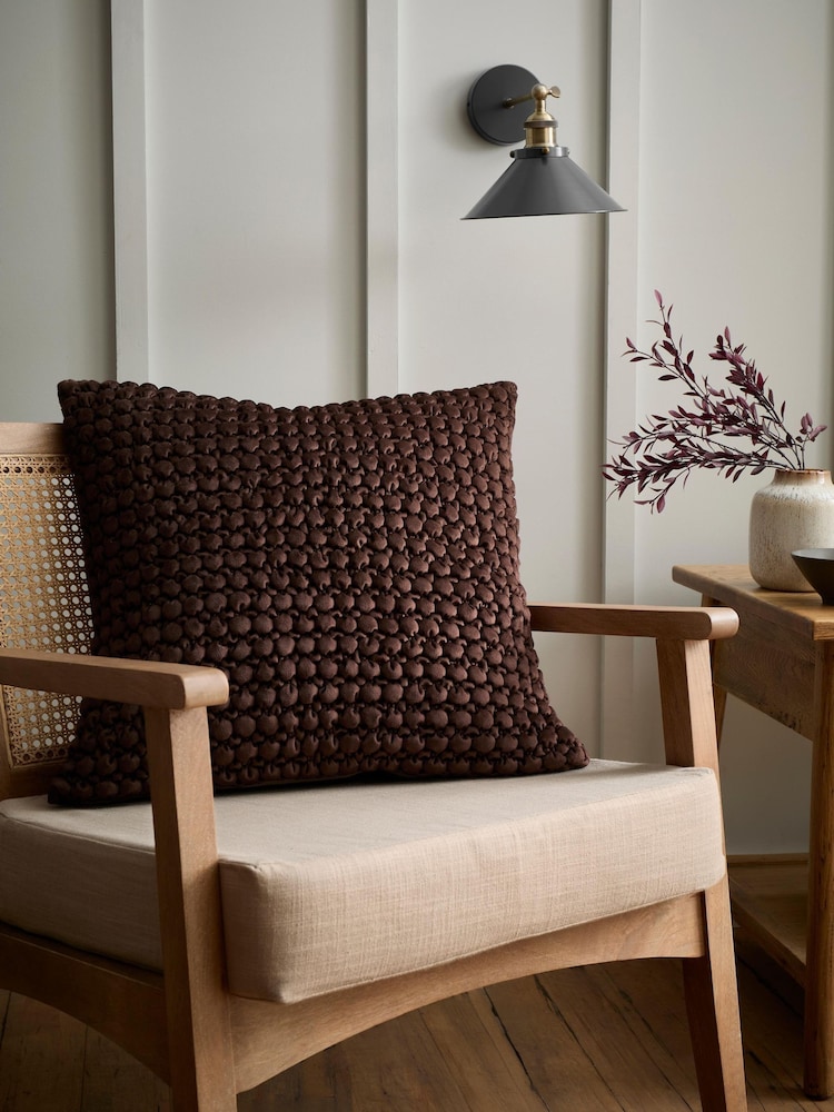 Appletree Chocolate Bobble Velvet Filled Cushion - Image 1 of 5 Appletree Chocolate Bobble Velvet Filled Cushion - Image 1 of 5