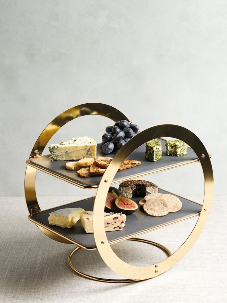 Black 2 Tier 20x30cm Slate Serving Wheel - Image 1 of 2