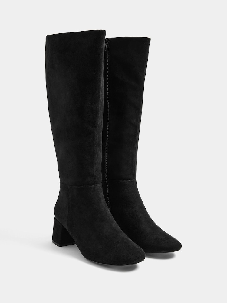 Yours Curve Black Wide Fit Almond Toe Block Heel Boots - Image 2 of 5 Yours Curve Black Wide Fit Almond Toe Block Heel Boots - Image 2 of 5