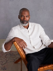 White/Neutral Brown Stripe Regular Fit Signature Linen Shirt - Image 1 of 9