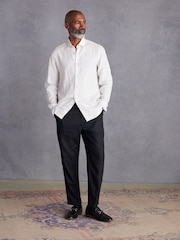 White/Neutral Brown Stripe Regular Fit Signature Linen Shirt - Image 2 of 9