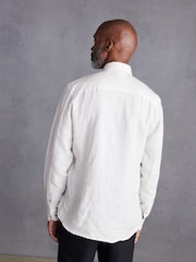 White/Neutral Brown Stripe Regular Fit Signature Linen Shirt - Image 3 of 9