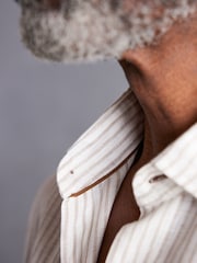 White/Neutral Brown Stripe Regular Fit Signature Linen Shirt - Image 6 of 9