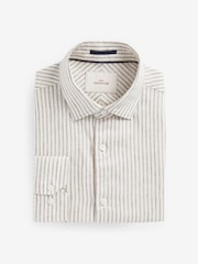 White/Neutral Brown Stripe Regular Fit Signature Linen Shirt - Image 7 of 9