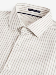 White/Neutral Brown Stripe Regular Fit Signature Linen Shirt - Image 9 of 9