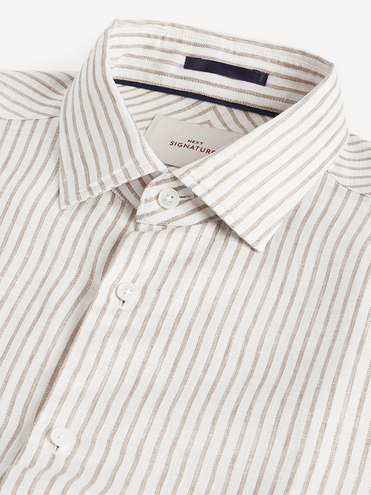 White/Neutral Brown Stripe Regular Fit Signature Linen Shirt - Image 9 of 9