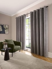 Curtina Grey Boucle Chenille Blackout Pair of Eyelet Curtains - Image 2 of 5