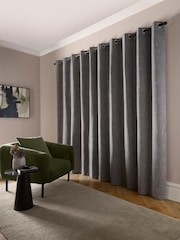 Curtina Grey Boucle Chenille Blackout Pair of Eyelet Curtains - Image 3 of 5
