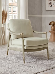 Soft Velvet Pebble Natural Flinton Wooden Light Grey Leg Accent Chair - Image 1 of 8