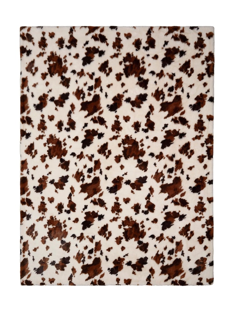 Fusion Natural Cow Print Faux Fur Bedspread - Image 2 of 5 Fusion Natural Cow Print Faux Fur Bedspread - Image 2 of 5